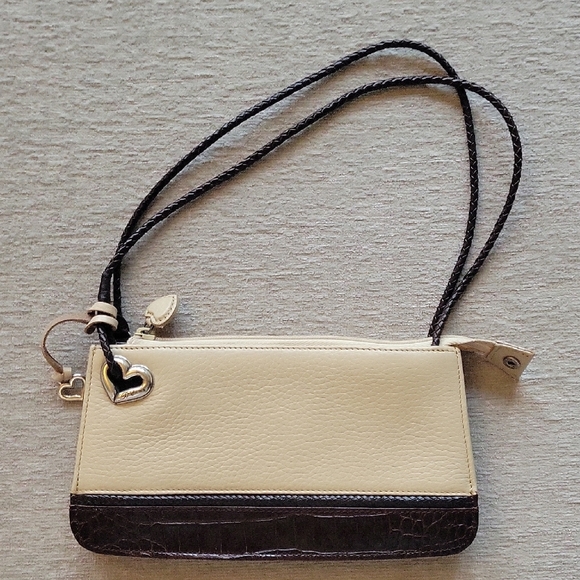 Brighton Handbags - Brighton Cream Pebbled Leather Mini Bag With Brown Crocodile Print Accent